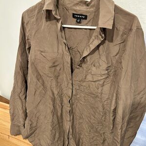 100% Silk Trouvé Brown Button-Up Shirt